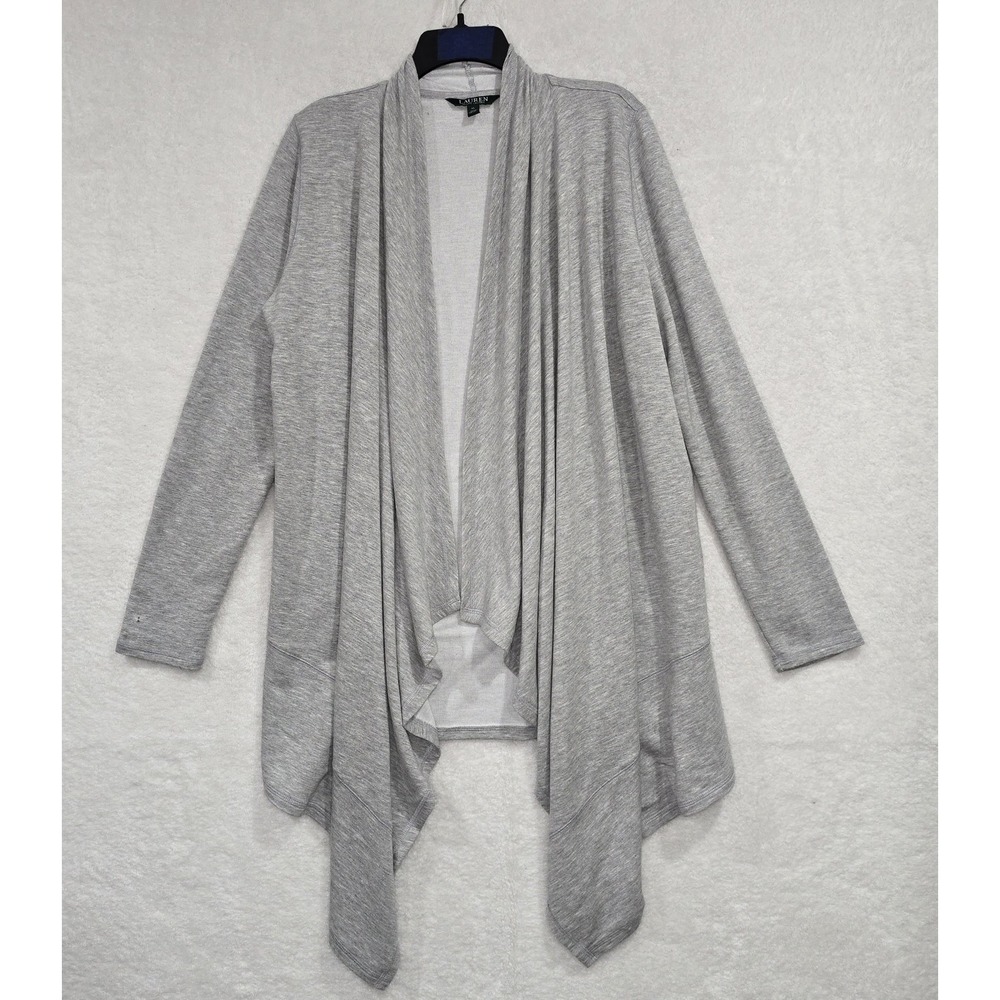 Lauren Ralph‎ Lauren Women's Light Gray Open Front Cardigan Size XL Long Sleeves